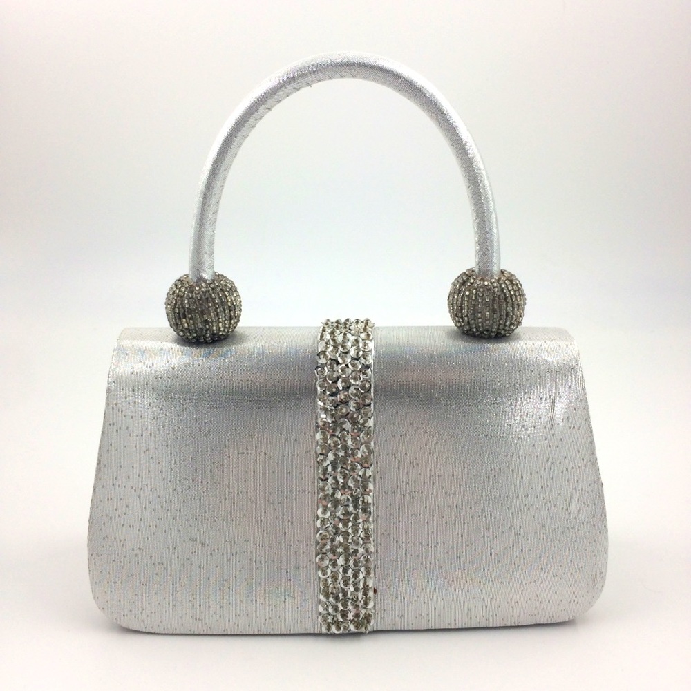 Silver Satin Beaded Evening Bag